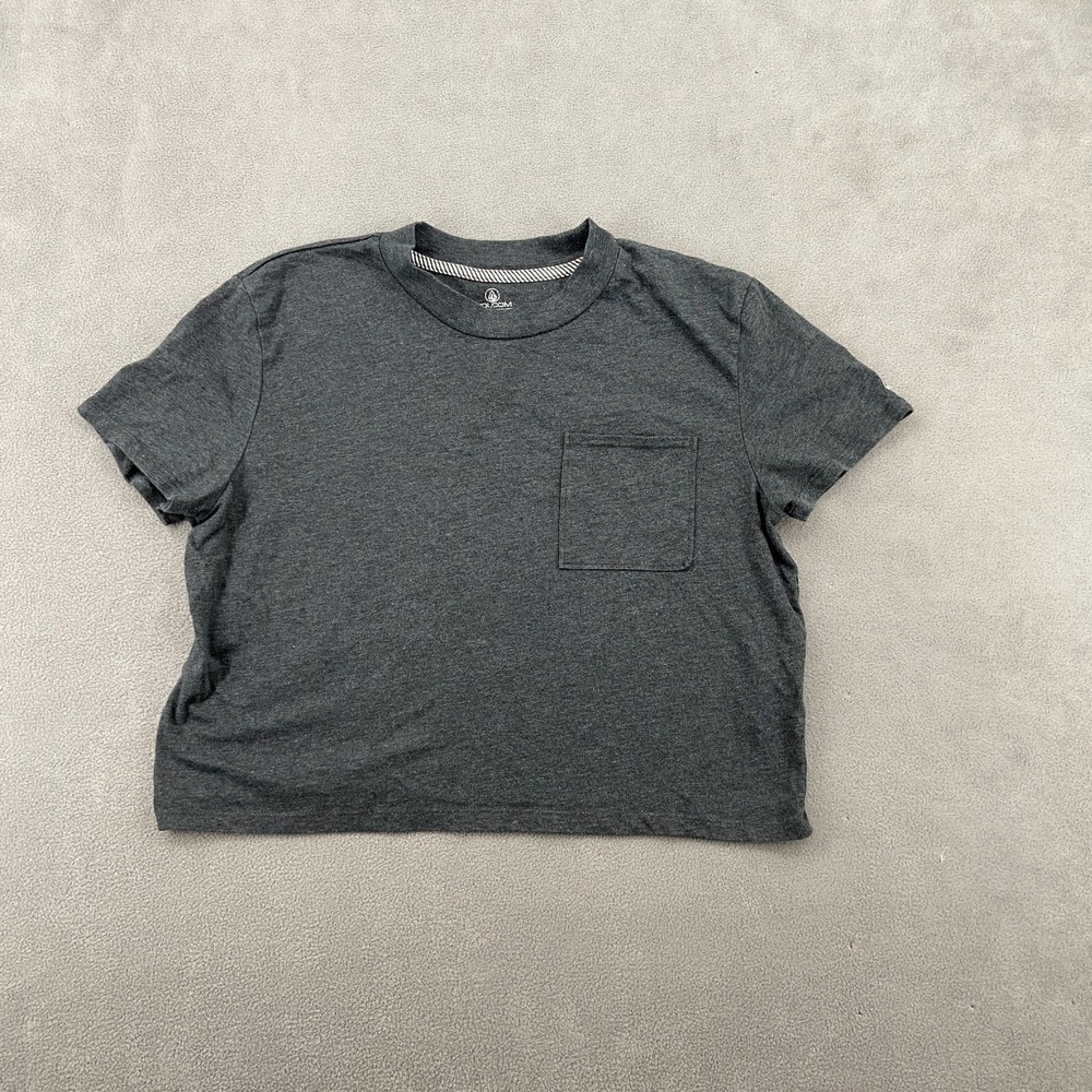 Volcom True To This Cropped T Shirt Womens L(10) Gray Cotton Babydoll